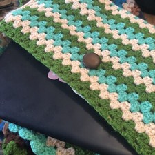 Handmade Crochet Laptop Sleeve Bag Cover Multicolor Lined Button Closure 12x15” picture
