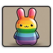Rainbow Bunny Plush Art Gaming Mouse Pad | Cute Kawaii Desk Mat picture