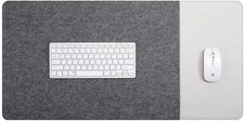 Felt Desk Pad & Leather Mouse Pad with Non-Slip Bottom(White Gray, 39.4x13.7in) picture