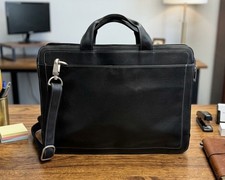 Vintage Wilsons Leather Briefcase Messenger Bag Y2K Black Genuine Leather 08120 picture