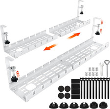 Cable Management Under Desk, Retractable Tray with Clamp, No Drilling, White picture