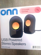 onn. 2.0 USB Powered Computer Speakers 3.5mm Jack Volume Control Black 30890 picture