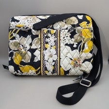 Vera Bradley Baroque Hard Shell Laptop Tablet Case Crossbody Black Yellow 12x8 picture
