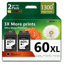 60XL High Yield Ink | Work with Deskjet D1660 D5560 F4440 Envy 100 120 | 2 Black picture