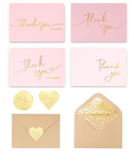 Thank You Cards 5 x 5 Inch Pink Gold Envelopes Winoo Design Bulk Baby picture