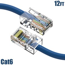 12FT Cat6 RJ45 Ethernet LAN Network Non-Boot Cable UTP Copper Wire 24AWG Blue picture