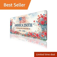 FCVAQQ America 250 Floral Gaming Mouse Pad, 31.5 x 11.8 Inch picture