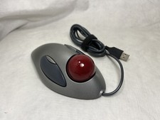 Logitech T-BC21 PC Mouse Ambidextrous Trackman Trackball Red Marble Ergonomic picture