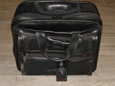 Preowned TUMI Black Leather Compact Wheeled Laptop Briefcase 96102DH $795 picture