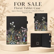 Floral Print Folding Folio Tablet Case, Card Pocket, Magnetic Closure, Black picture