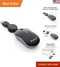 Mini Travel Optical Mouse, USB, Retractable Cable, Black picture