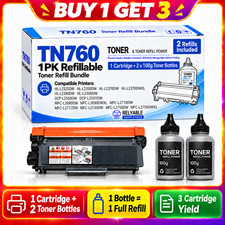 TN760 Refillable Toner Cartridge for Brother HL-L2350DW MFC-L2710DW + 2 Refills picture