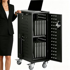 16 Device Laptop Charging Cart Lockable 15.6in Rolling Storage Classroom Office picture
