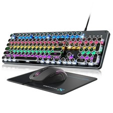 Taiahiro Retro Mechanical Gaming Keyboard and Mouse Combo Rainbow LED Backlit picture