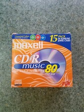 Maxell CD-R 15 Pack Music Disc 3 Colors Slim Jewel Cases 80 Minutes BRAND NEW  picture
