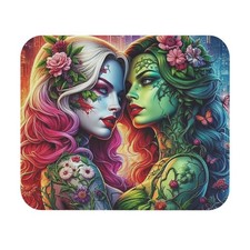 Harley Quinn and Poison Ivy Floral Duality Nature Art Mouse Pad Colorful Goth  picture