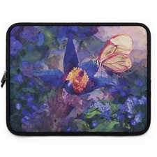 Butterfly on Blue Flower Laptop Sleeve | Watercolor Floral Nature picture