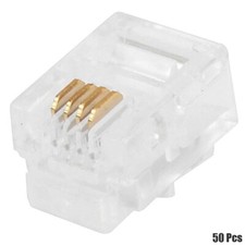 50 Pcs RJ11 6P4C Crimp On Plug Connector Telephone Phone Cable Round Solid Wire picture