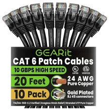 10-Pack Cat 6 Ethernet Cable 20 ft | Pure Copper, Snagless picture