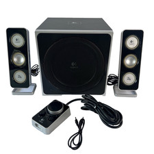 Logitech Z-4 2.1 Speaker System Subwoofer Wired Control Pod Tested Working Video picture