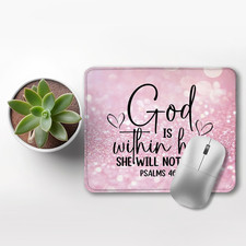 Pink Christian Mouse Pad, God is Within Her She Will Not Fall Bible Verse Mou... picture