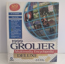 1999 Grolier Multimedia Encyclopedia Deluxe PC CD-ROM Complete Big Box CompUSA picture