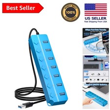 Fast 5Gbps USB Hub Splitter with 7 Ports and Individual Control - Blue Elegance picture