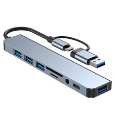 CAMVATE USB-C USB-A 8 in 2 Docking Station w/ 3.5mm Audio & SD Card Reader fr PC picture