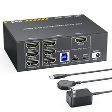 USB-C HDMI Triple Monitor KVM Switch 2 PC 4K@60Hz 87W PD Charging picture