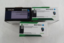 Lot Of 3 Lexmark 801HC 80C10C0 Cyan Toner Cartridges Genuine OEM CX410 CX510 picture