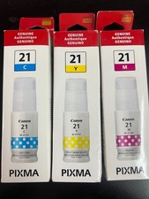Genuine Canon GI-21 Cyan, Yellow, & Magenta INK BOTTLEs Brand New (3 PACK) picture