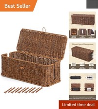Elegant Faux Rattan Cord Organizer with Lid & Ties - Ideal for Home Offices picture