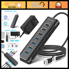 7-Port USB Hub, 10Gbps USB 3.2 & USB-C, Individual Switches, Power Adapter, Alum picture