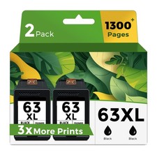 63XL Black Ink Cartridge for HP 63 XL BK 2-Pack picture