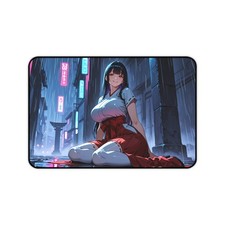 Neon Shrine Maiden Cyberpunk Anime Desk Mat XL Gaming Mouse Pad picture