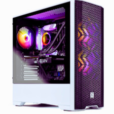 High-performance gaming PC with RGB fans and transparent side panel.  picture
