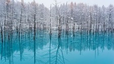 Landscape lake trees nature turquoise water snow Custom Gaming Mat Desk picture