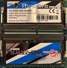 G.SKILL Ripjaws 64GB (2x32GB) F4-3200C22S-32GRS DDR4-3200 SODIMM RAM LAPTOP USED picture