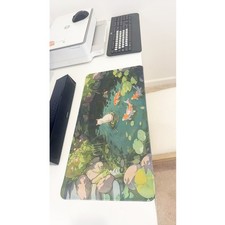 Koi Pond Cat Large Desk Mat, Serene Nature Extended Mouse Pad picture