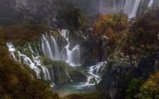 Landscape nature photography waterfall mountains forest Custom Gaming Mat Desk picture