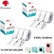 6Rolls 12x40mm Thermal Paper Self-Adhesive Label Tape For Phomemo D30 Printer US picture