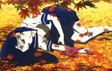 Landscape jigoku shoujo enma ai leaves fall blue hair Custom Gaming Mat Desk picture
