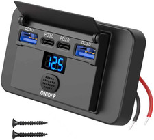 84W 4 Port 12V USB Outlet Surface Mount with Voltmeter, 36W PD and Dual 18W QC3. picture