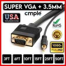 Super VGA Cable 15 PIN SVGA HD Monitor Cord 3.5mm Aux Audio TV HDTV DVR M to M picture