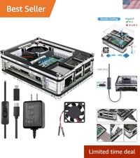 Elegant Raspberry Pi 3 B+ Case with RGB Fan Cooling & Heatsinks - Clear Acrylic picture