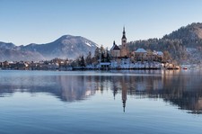 Landscape architecture house church building lake bled Custom Gaming Mat Desk picture
