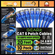20ft Cat6 Ethernet Patch Cable 10-Pack - High-Speed Network Cables, Blue picture
