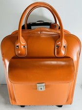 Mcklein USA Lakewood Orange Leather 2-1 Detachable Wheel Briefcase Read Details picture