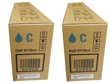 2 Factory Sealed GENUINE DELL GD900 Cyan Toner Cartridges 5110 picture