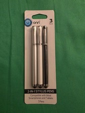 ONN 2-in-1 Stylus Ballpoint Pen 3-Pack Silver White Black New Gift Phone Tablet picture